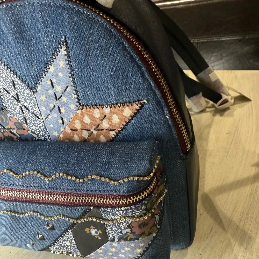Coach Mini Charlie Denim Star Patchwork Backpack